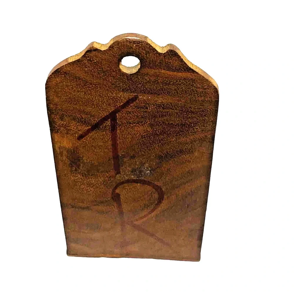 Carved Teak Wood Match Box Incense Wall Pocket Pierced Pattern Brass Studs Inlay
